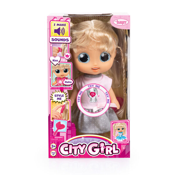Bayer City Girl Кученце – кукла със звуци и аксесоари, 31 см