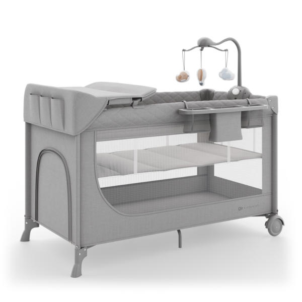Kinderkraft LEODY UP – сгъваема кошара с аксесоари, сива