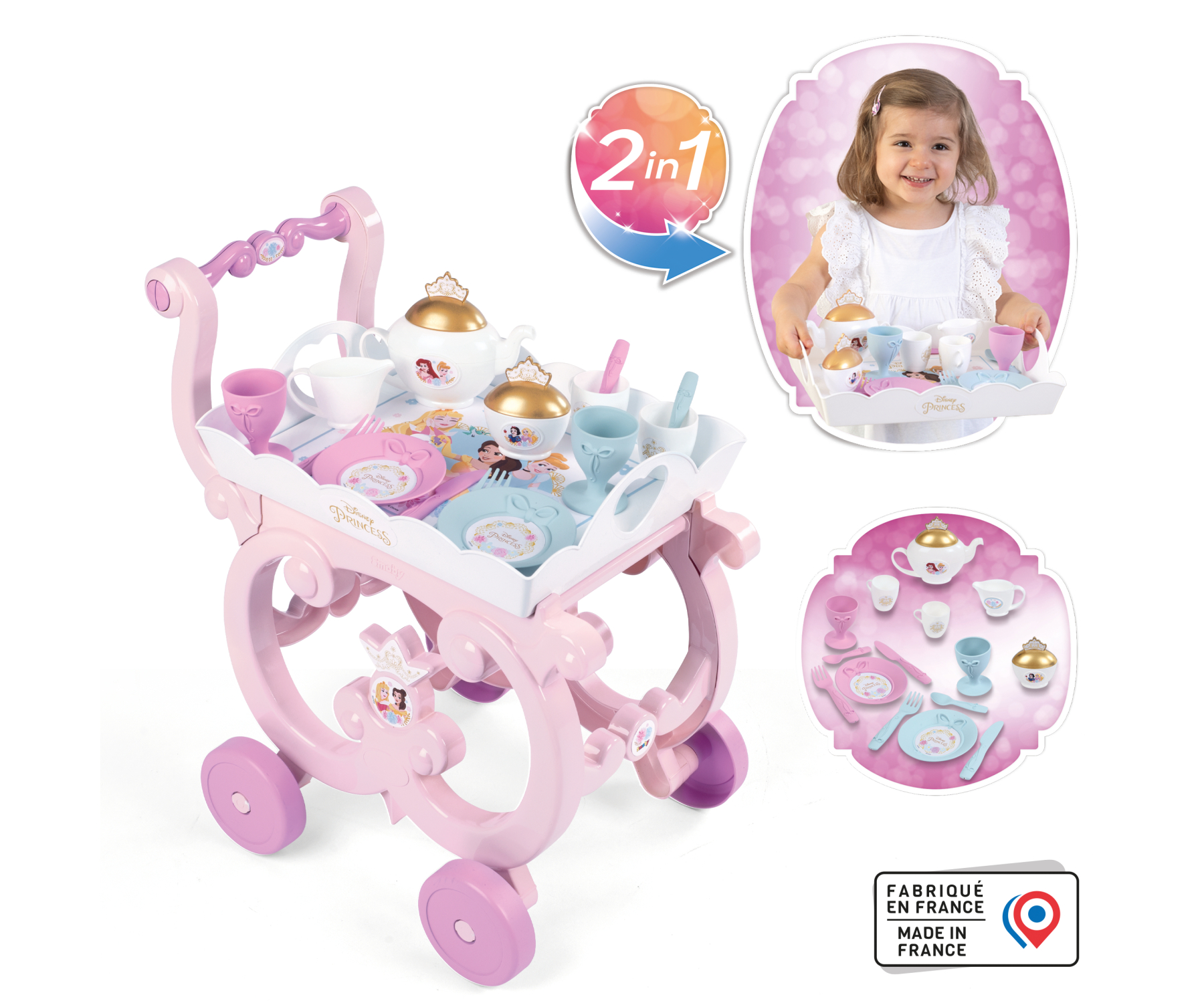 Disney Princess Smoby – чаен сервиз с розова количка - Image 2