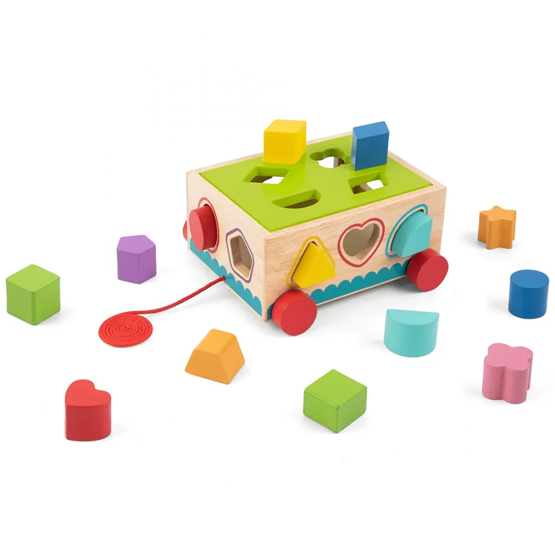 Дървена количка-сортер Tooky Toy с 14 форми - Image 2
